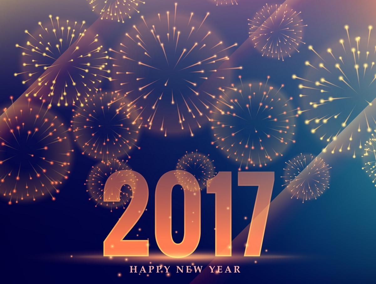Beautiful 2017 Celebration Greeting Card Design With Fireworks